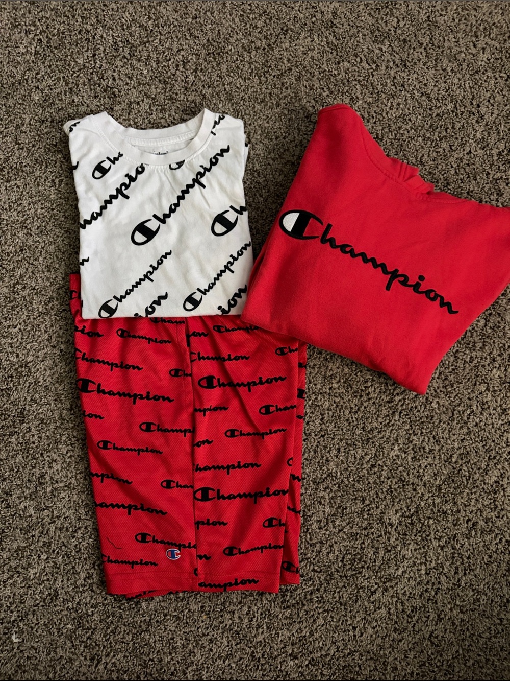 Champion Bundle Red & White Logo Set - Hoodie, Tee, Shorts